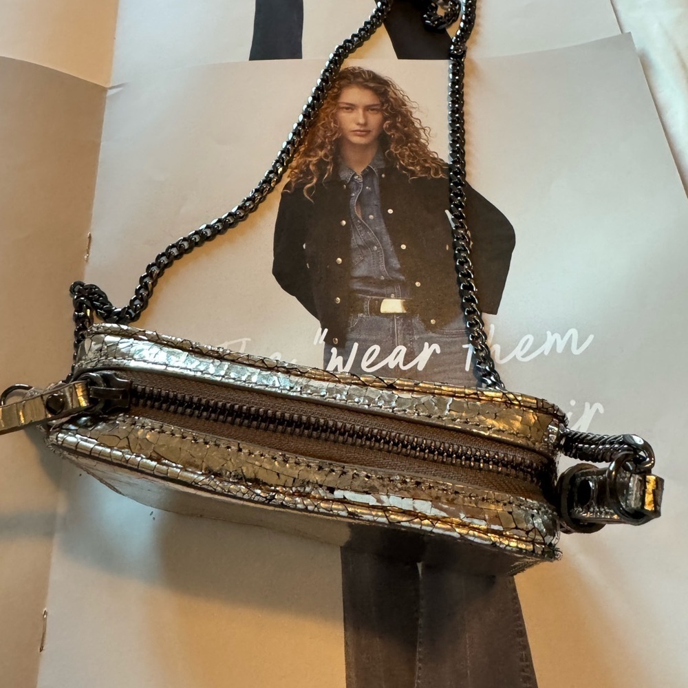 Banana Republic real leather metallic Silver Crossbody Bag - Picture 3 of 8